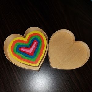 two wooden rainbow painted handmade boxes